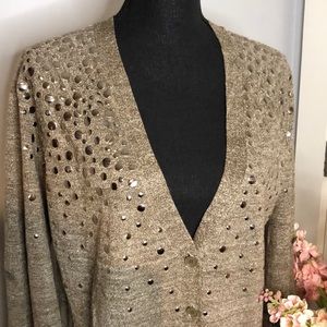 Heathered Brown & Metallic Cardigan Sweater